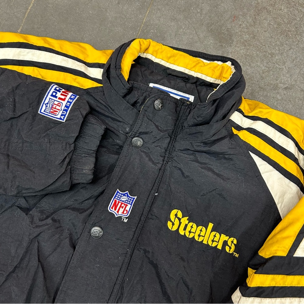 VTG Pittsburgh Steelers Starter‎ Jacket NFL Pro Line Black Yellow Men’s Large